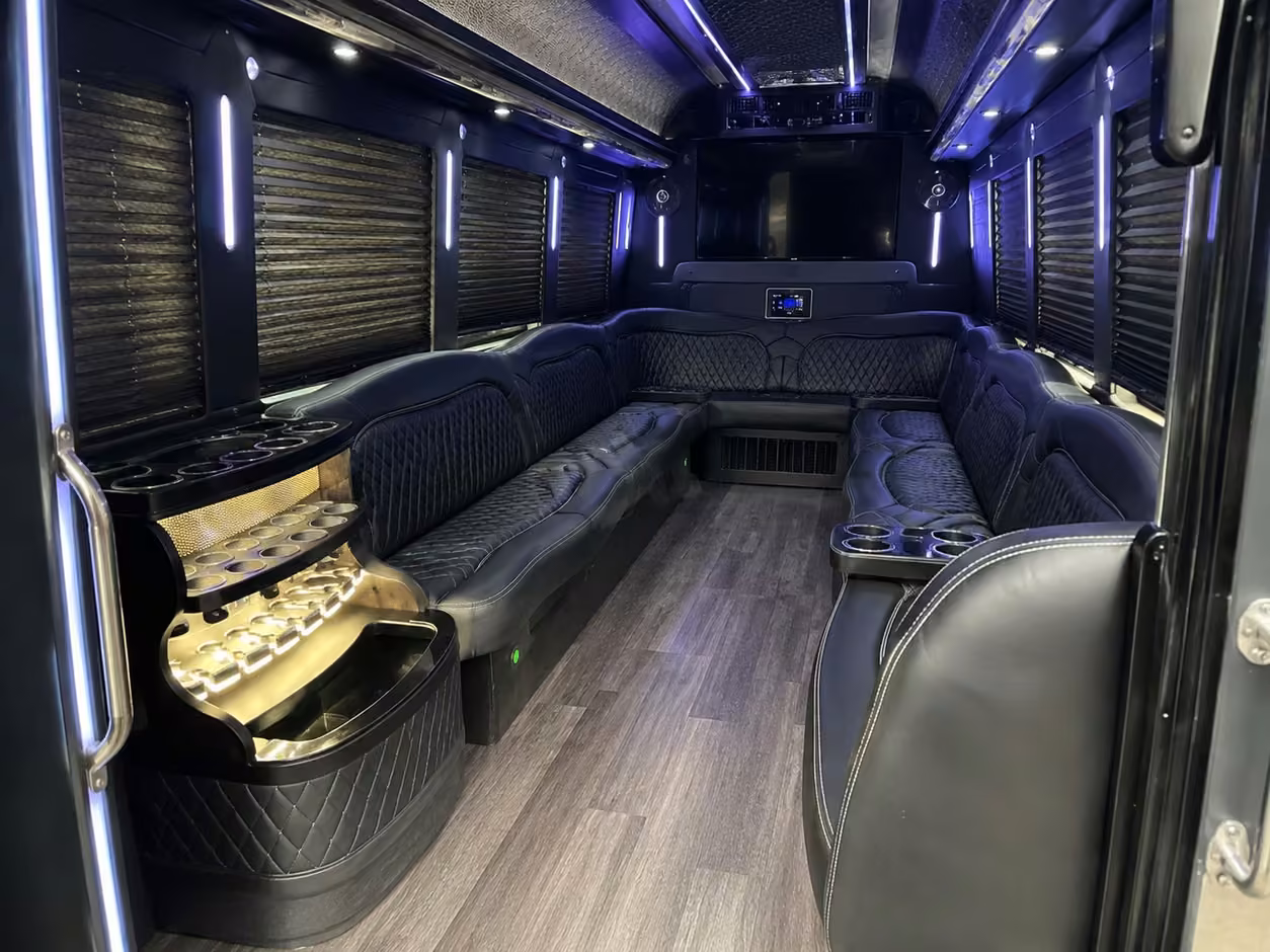 20 passenger party bus inside